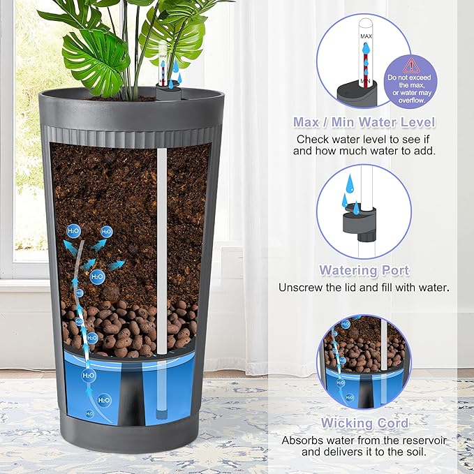 24in Tall Self-Watering Planters Set of 2 - Image 5