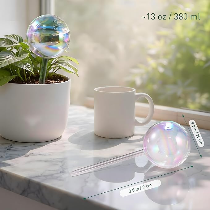 Large Extra-Thick Clear Glass Plant Watering Globes, Rainbow Gradient Self - Image 3