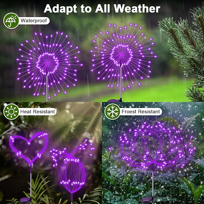 Solar Garden Lights Outdoor, 2 Pack 120 LED Twinkling Firework Lights Decorative - Image 3