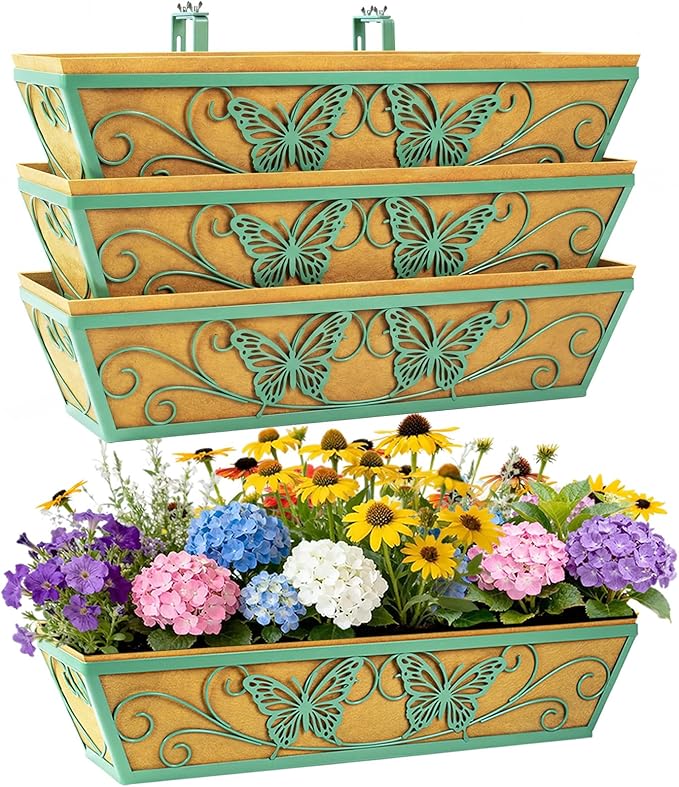 4 Pack 24 Inch Window Boxes Planter Railing Planters Box by KarlliuHOMEGARDEN