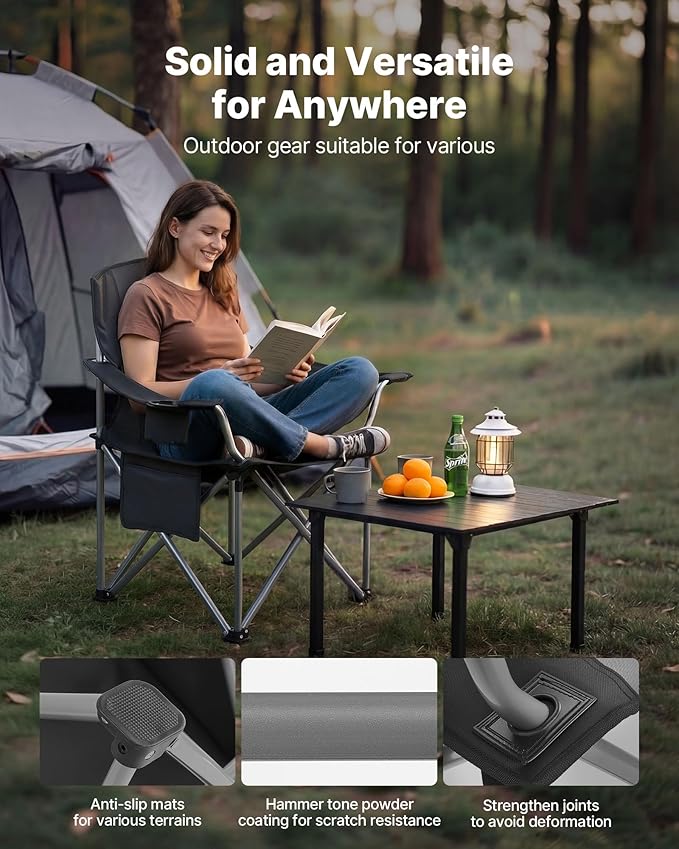 VEVOR Oversized Camping Folding Chair, Portable Heavy Duty Outdoor Quad Lumbar - Image 5