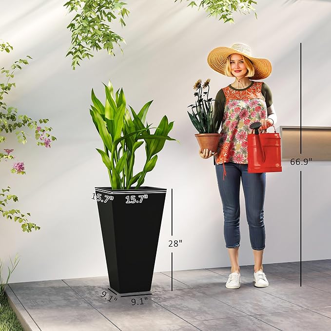 Outsunny Tall Planters for Outdoor Plants Set of 3, 28 in Taper Planters - Image 3