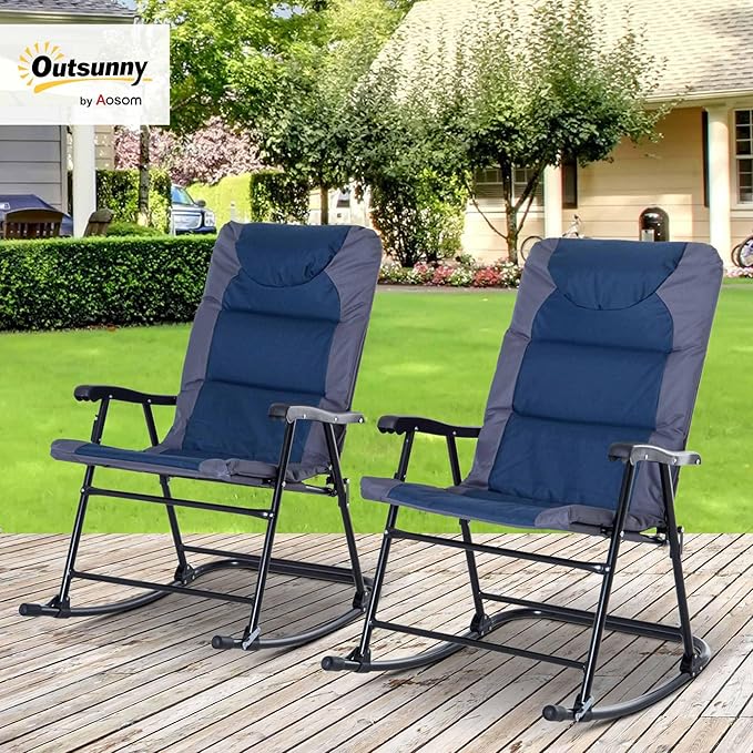 Outsunny Oversized Folding Rocking Camping Chair Set of 2, Padded Outdoor - Image 2