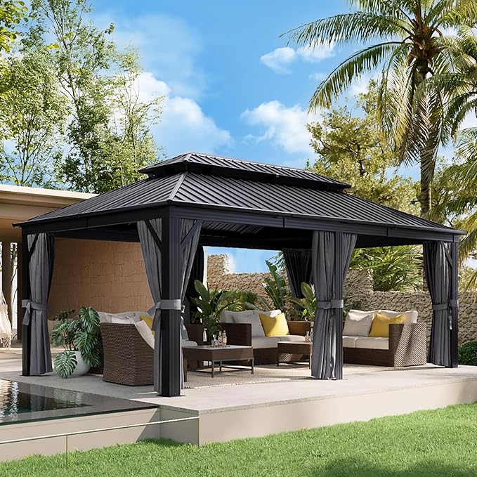 Aoxun 12' X 20' Hardtop Gazebo, Galvanized Steel Double Top, Aluminum Metal - Image 9