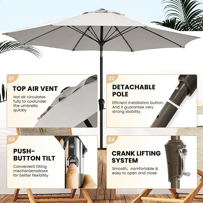 Ayge 9FT Large Outdoor Patio Umbrella Market Table Umbrella-UV Resistant - Image 3