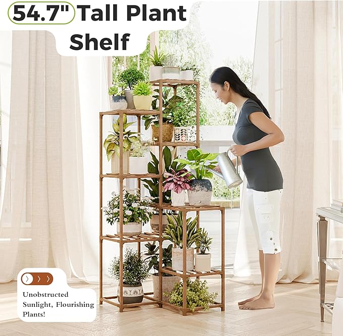 Bamworld Plant Stand Indoor Outdoor Corner Plant Shelf 54.7" Tall Plant Table - Image 2