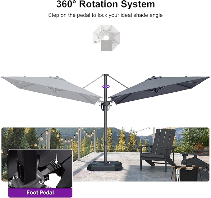 PURPLE LEAF 8' X 8' Left-right Tilting Patio Umbrella Outdoor Cantilever Swivel - Image 7