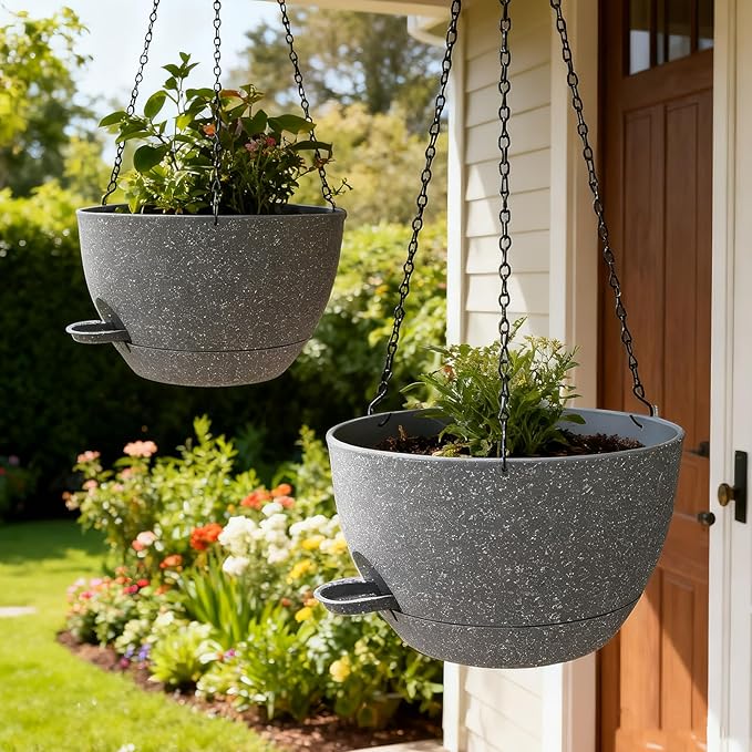 WOUSIWER Self Watering Hanging Planters, 2 Pack 12'' Plastic Pots - Image 2