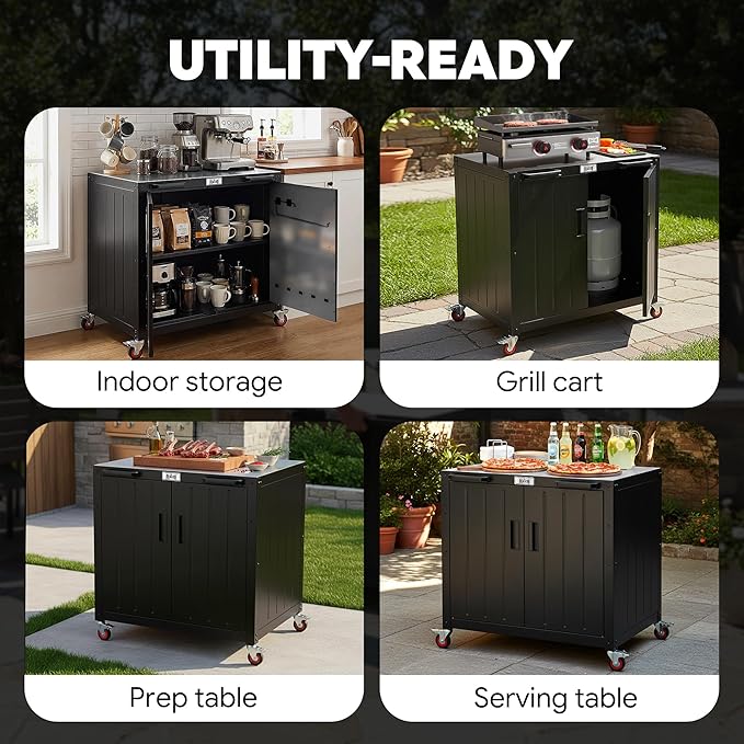 Outdoor Grill Cart with Storage Cabinet and Stainless Steel Top, 35-Inch - Image 9