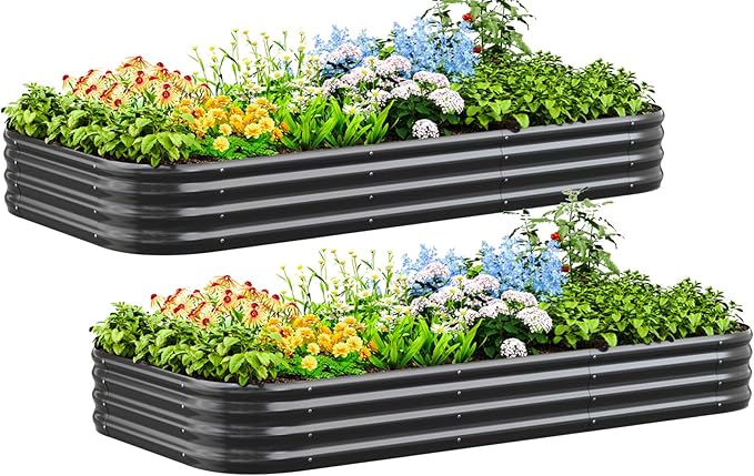Quictent Galvanized Raised Garden Bed Kit, Strengthened by Crossbar, Dark Gray by QUICTENT