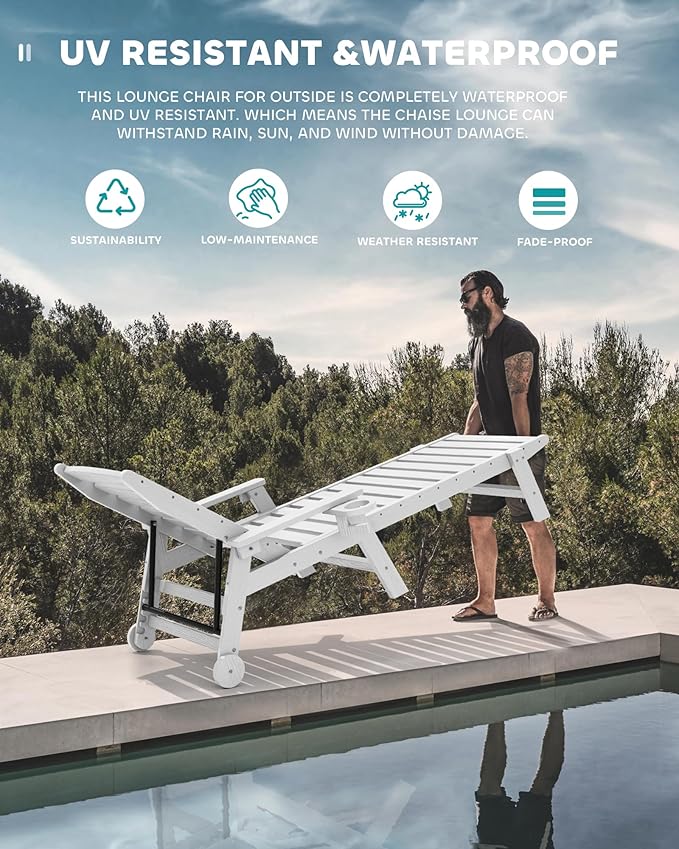 SERWALL Patio Chaise Lounge Chair, Poly Lounge Chair - Image 6