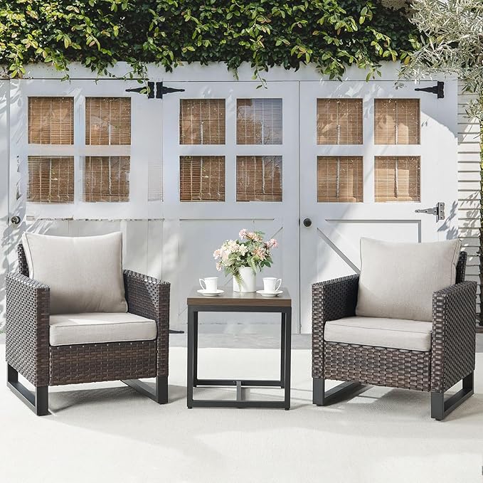 Belord Outdoor Bistro Set 3 Piece Outdoor Wicker Patio Chairs, Oversize Outdoor by Belord