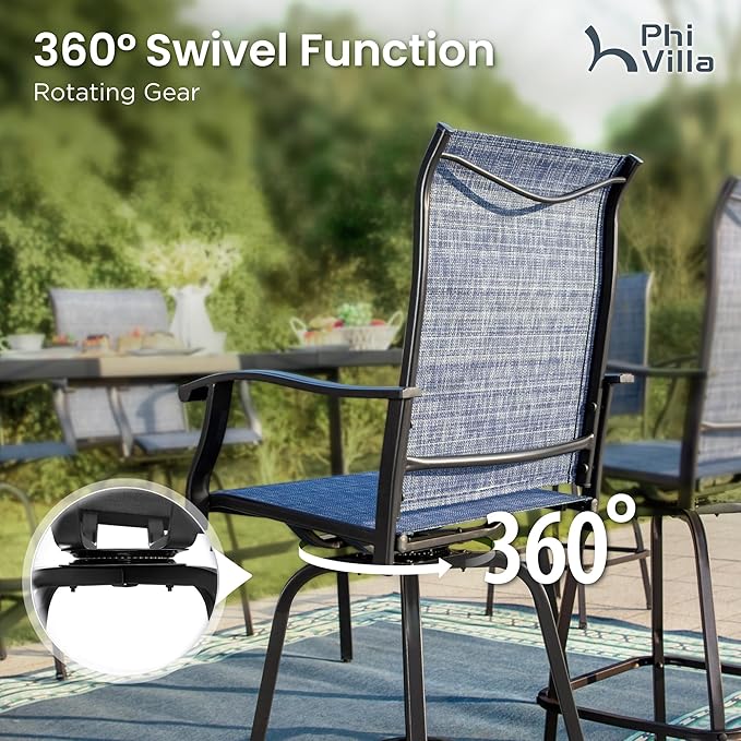 PHI VILLA Outdoor Bar Set, 7 Piece Patio Dining Table and Swivel Bar Stools - Image 3