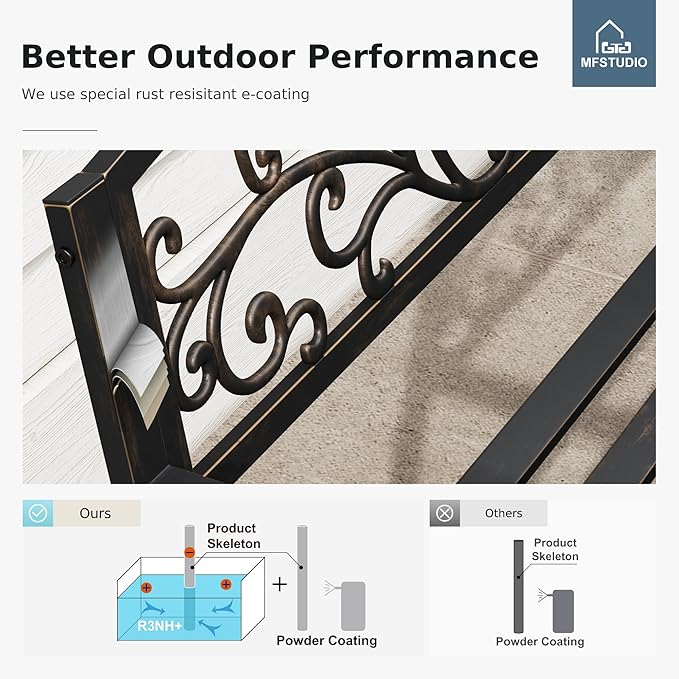 MFSTUDIO 50 Inches Outdoor Garden Bench, Cast Iron Metal Frame Patio Park Bench - Image 5