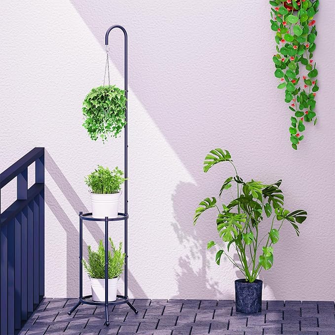 2-tier Hanging Plant Stand Plant Hanger Indoor Outdoor Corner Plant Stands - Image 5