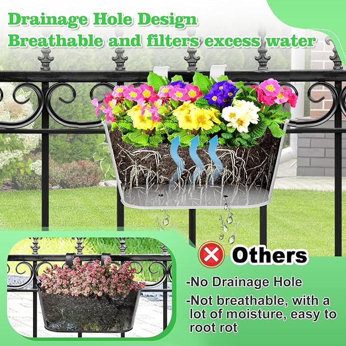 MADHOLLY Railing Planter with Drainage Holes - Image 3