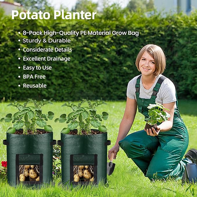 10 Gallon 8-Pack Grow Bags, Durable PE Fabric Pots - Image 7