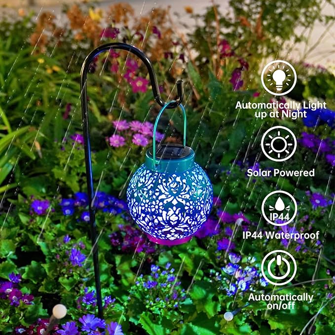 2 Pack Outdoor Solar Hanging Lantern Lights Metal LED Decorative Lamp - Image 7