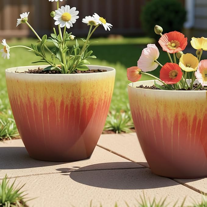 Plant Pots Pack of 4, 8 inch Plastic Flower Pots, Modern Glossy Finishing - Image 7