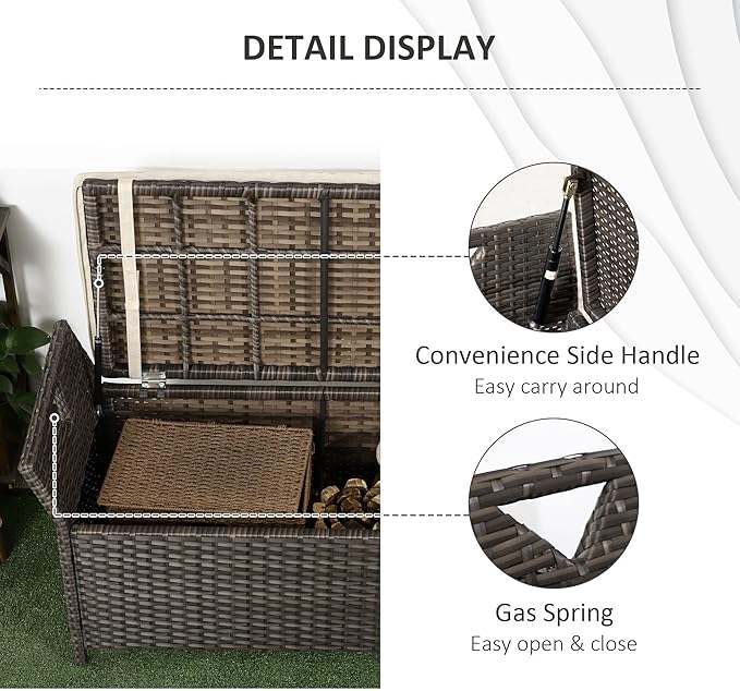 Outsunny 29 Gallon Patio Wicker Storage Bench, Outdoor PE Rattan Patio Furniture - Image 7
