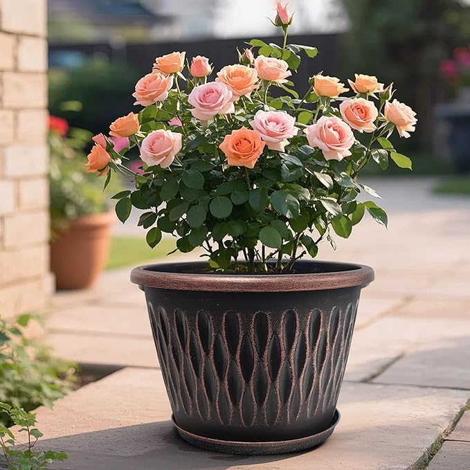 4 Pack 9 Inch Retro Plant Pots, Vintage Striped Flower Pots - Image 6
