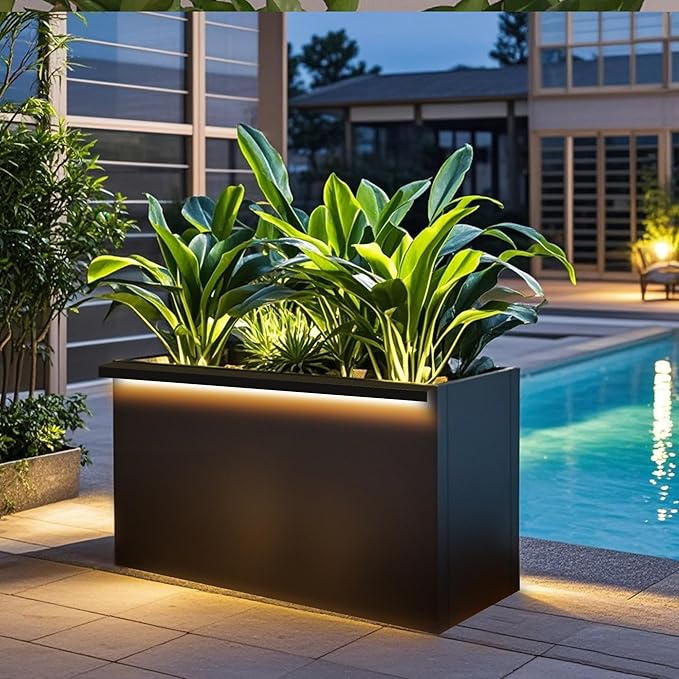 GSK 30" L Black LED Metal Planter Rectangle Flower Box Light Strips ×2 - Image 9