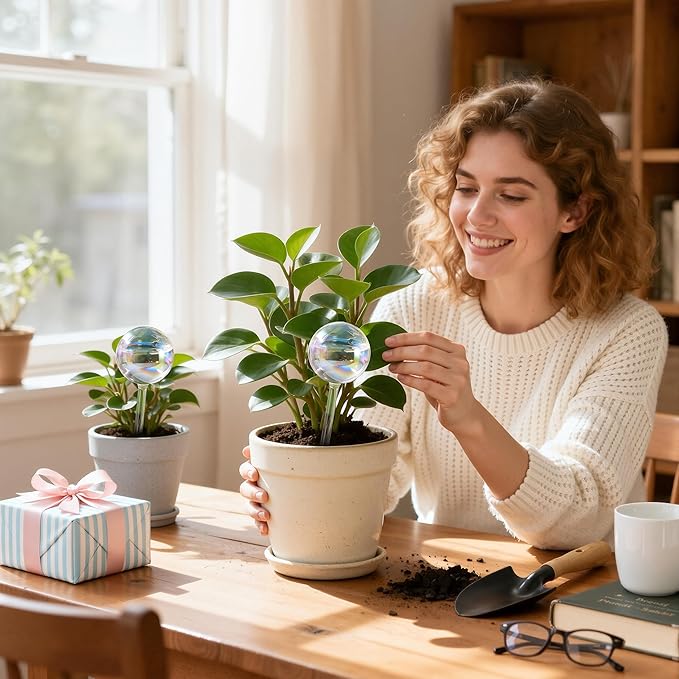 Extra-Thick Clear Glass Plant Watering Globes, Rainbow Gradient Self Watering - Image 9