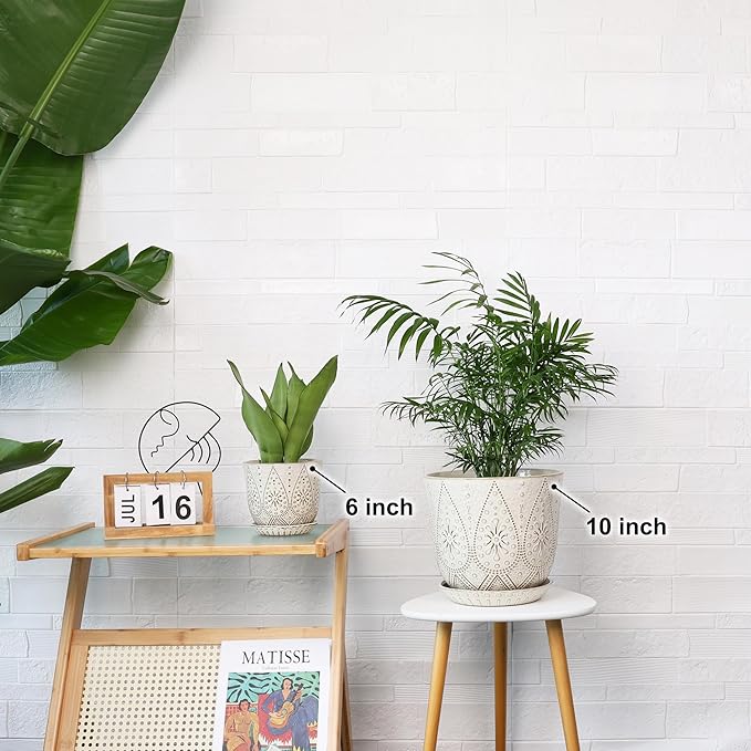Gepege 10 Inch Plant Pot, Creamy White Ceramic Planter - Image 5