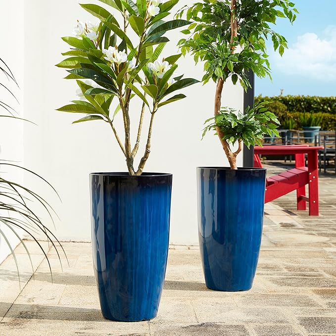 Glitzhome 23.5" H Oversized Tall Round Tapered Planter, Plastic Flower Pots - Image 2