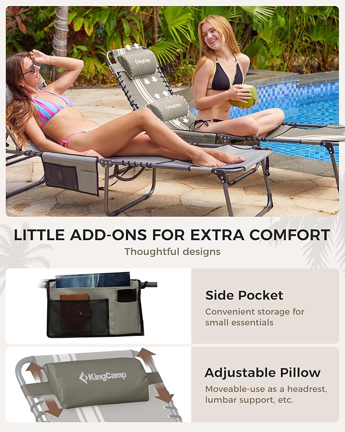 KingCamp Tanning Chair with Face Hole, Lounge Chairs Outdoor Folding Comfy - Image 8