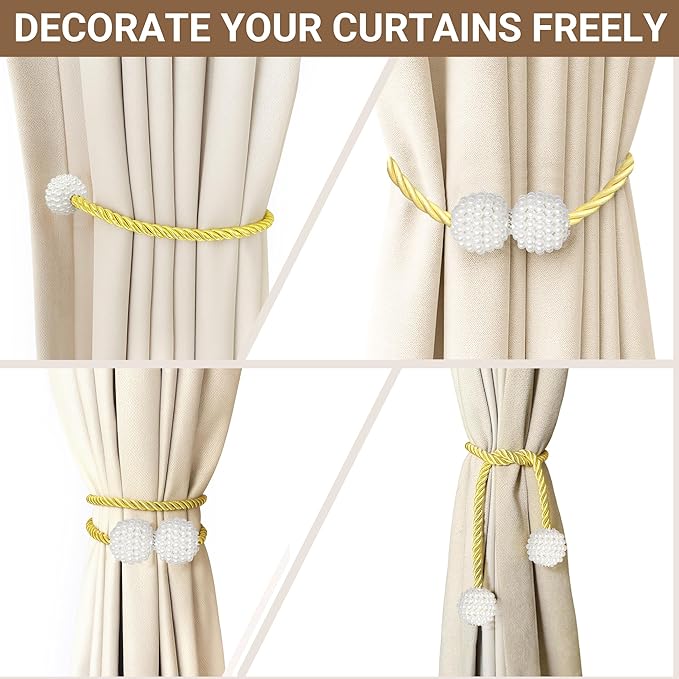 Hion Magnetic Curtain Tiebacks Golden 6 Pack, Curtain Tiebacks Buckles - Image 5