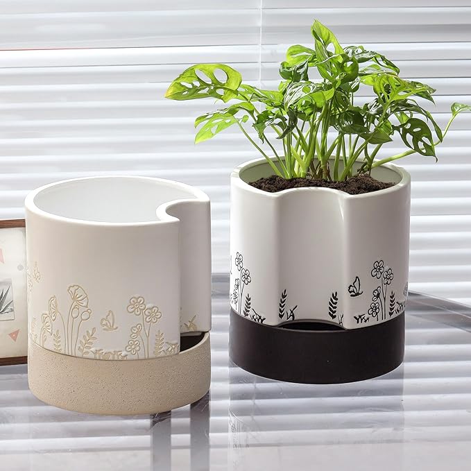 Nihow Self Watering Plant Pot: 8 Inch Ceramic Planter - Image 7