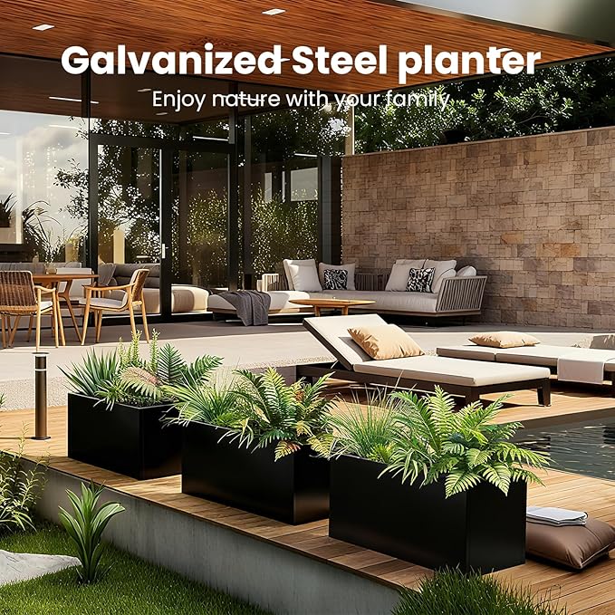 Black Planter Box Galvanized Steel Rectangular Metal Planter 36" L x 12" W x - Image 2