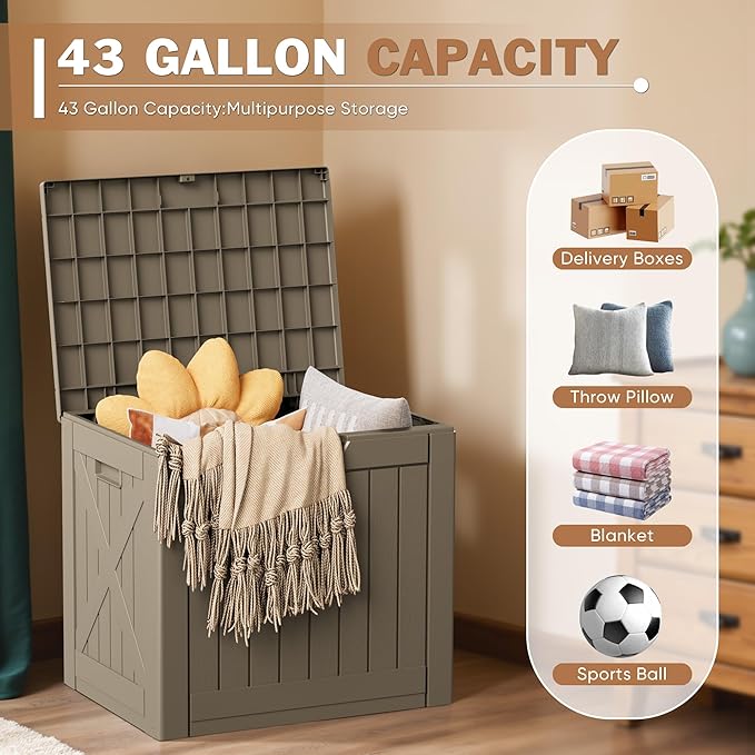 Patiowell 43 Gallon Resin Deck Box, Outdoor Storage Box - Image 2