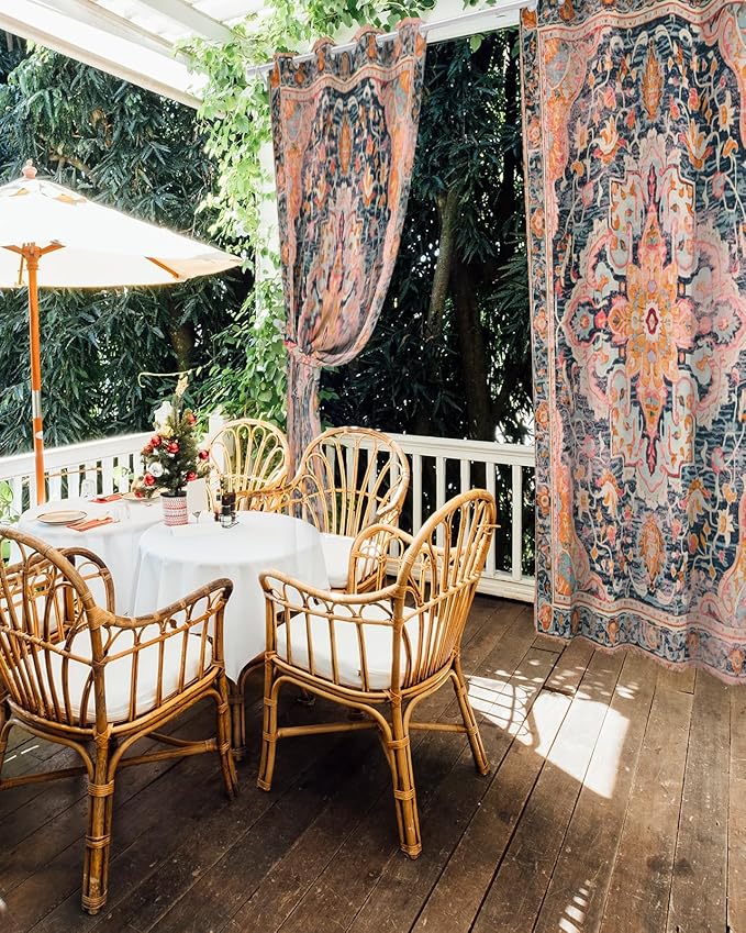 Rustic Boho Outdoor Curtains for Patio Waterproof, Grommet Privacy Curtain - Image 5