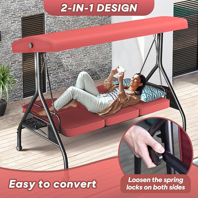 3 Seat Outdoor Porch Patio Swing - Image 5