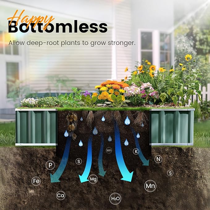 KING BIRD Raised Garden Bed 68" x 36" x 12" Galvanized Steel Metal Outdoor - Image 6