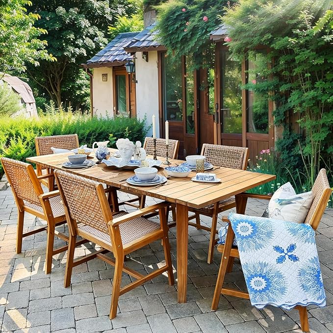 PHI VILLA 7 Pieces Acacia Wood Outdoor Dining Set by PHIVILLAThepioneerofcomfortablehouseholdsupplies