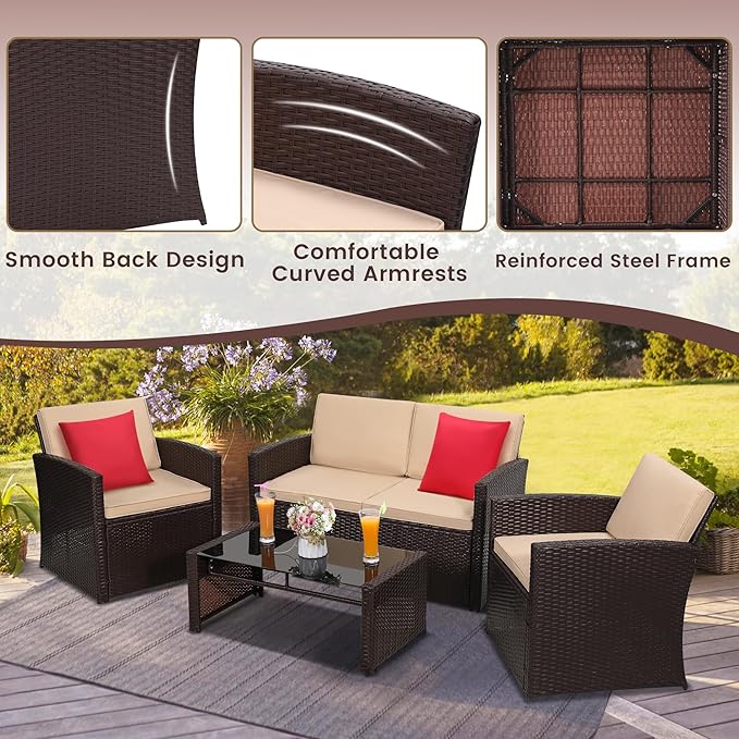 4-Piece Patio Furniture Set, Wicker Outdoor Rattan Sectional Sofa - Image 4
