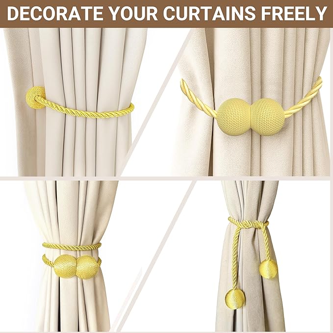 Hion Magnetic Curtain Tiebacks Golden 2pcs, Curtain Tiebacks Buckles Holdbacks - Image 7