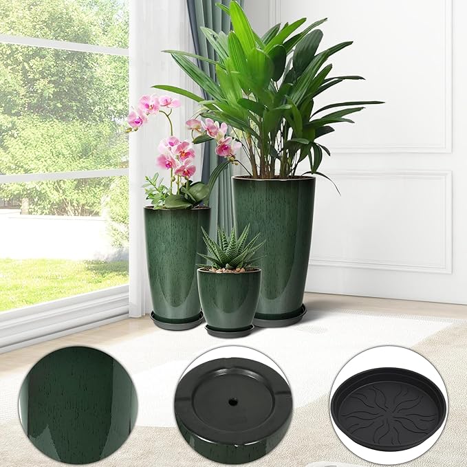 24/21/12 Inch Large Plastic Planter, Lightweight Ceramic-Look Tall Planters - Image 4