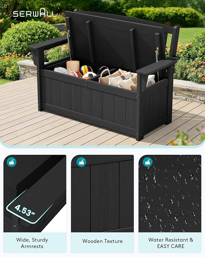 SERWALL HDPE Outdoor Storage Bench, All-Weather, UV-Resistant Deck Box - Image 5