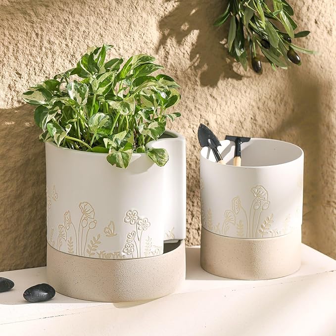 Nihow Self Watering Plant Pot: 8 Inch Ceramic Planter - Image 6