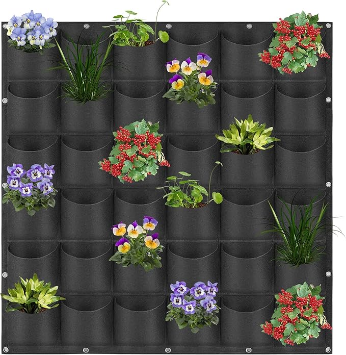 36 Pockets Hanging Planter Bags, Hanging Vertical Wall Mounted Plant Planting by Pehciroe