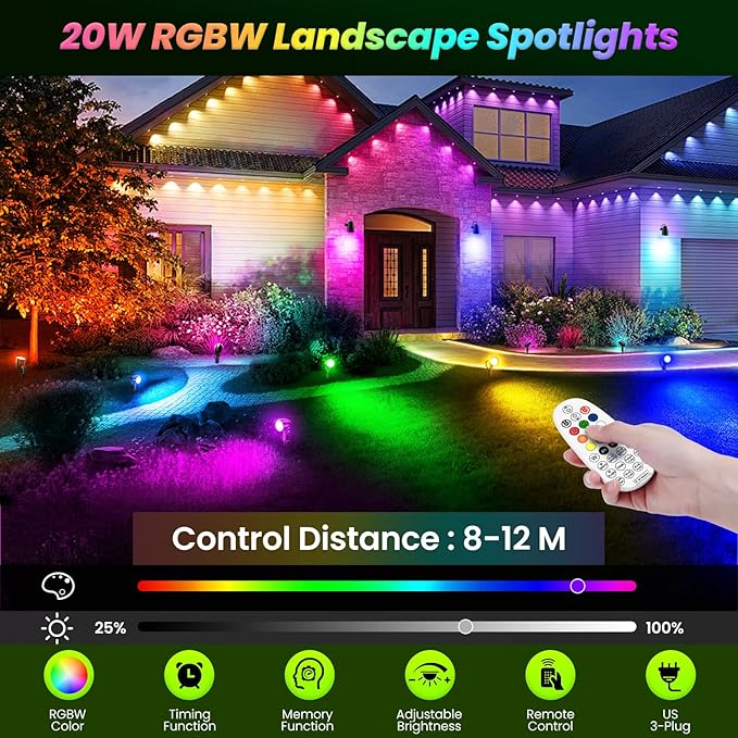 ZZXX 20W RGB Outdoor Spotlight Halloween 120V Color Changing Landscape Lights - Image 2