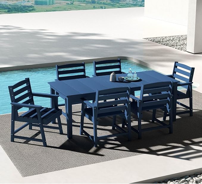 7-Piece Navy Blue Outdoor Dining Set - Image 9