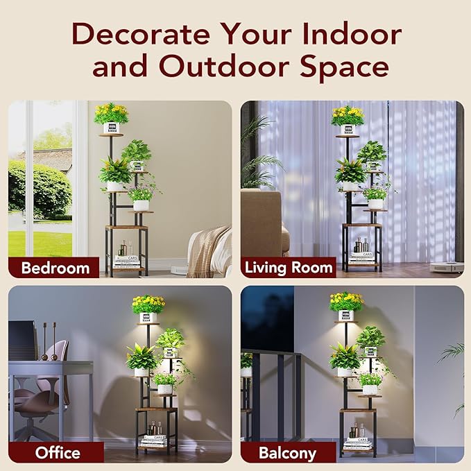 Round Plant Stand Indoor with Grow Light, 5-Tiered Tall Plant Stand Indoor - Image 4
