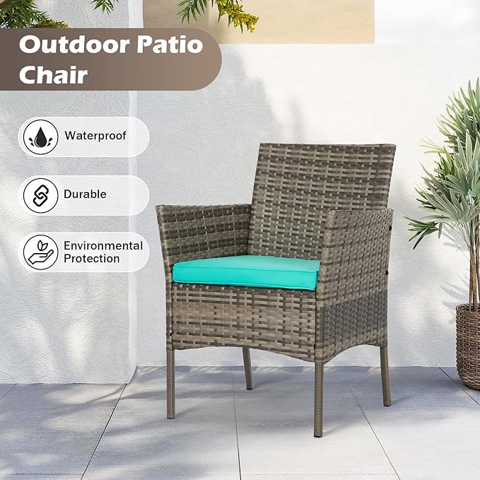 FDW | 4-Piece Patio Furniture Set | Gray & Blue | Outdoor Wicker Furniture - Image 4