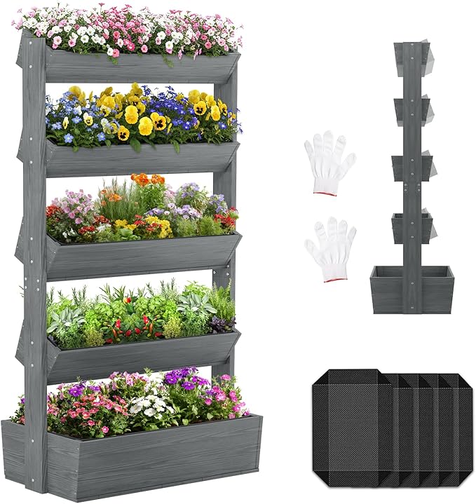 SUNYRISY 5 Tiers Vertical Raised Garden Bed Outdoor Planter Tower, Wooden by SUNYRISY