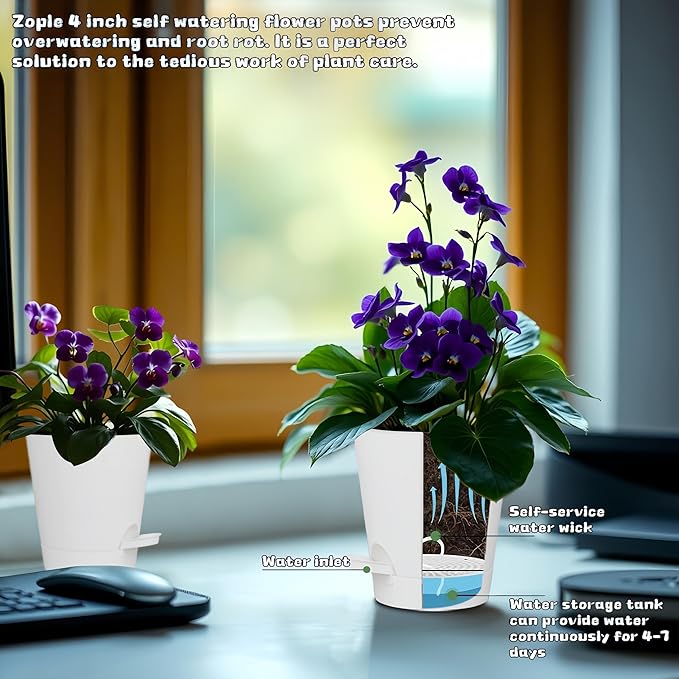 12 Pack 4 Inch Self Watering Plant Pots - Image 4